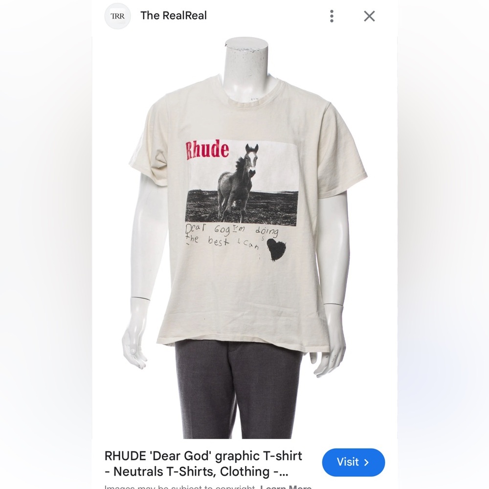 Rhude Cream Tee with Horse and Heart Graphic